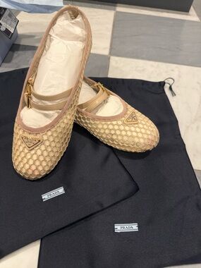 Prada Ballerina Mesh Mary Jane Flat